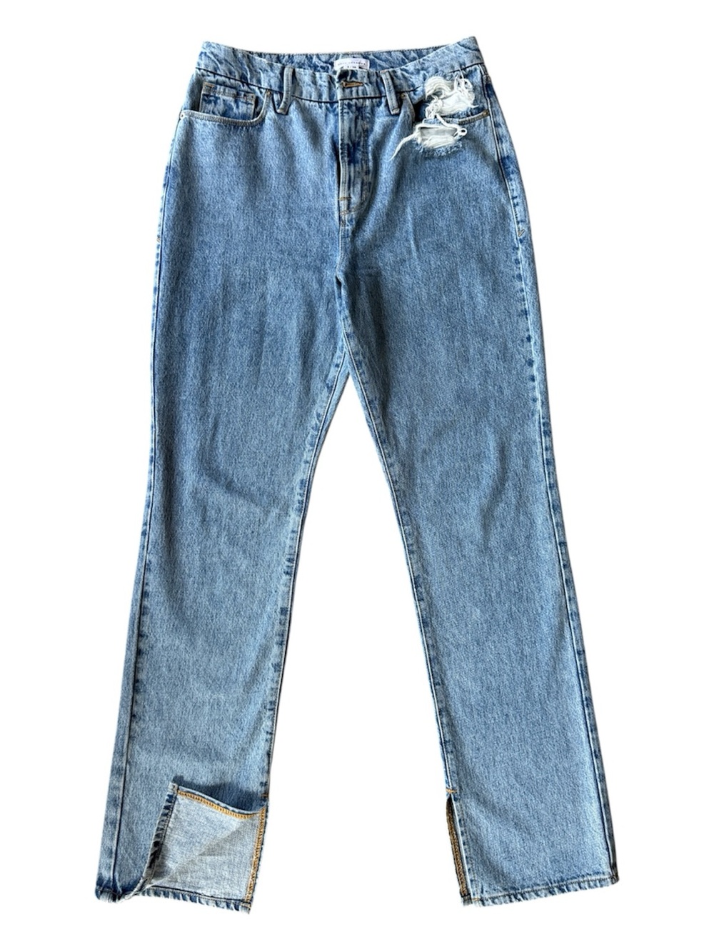 Good American Good Boy Straight Leg Distressed Split Hem Jeans Size 6/28